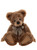 A brown plush teddy bear sits upright against a white background, wearing a small houndstooth bow tie, with large flat feet extended forward.