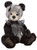 A panda-style Charlie Bear teddy sits upright against a white background, featuring dark brown plush fur, a grey-tipped face, black ears, and a sheer grey organza bow tie.