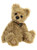 A golden-brown, curly-furred Charlie Bears teddy bear sits upright against a white background, wearing a small decorative collar with a green bead charm.
