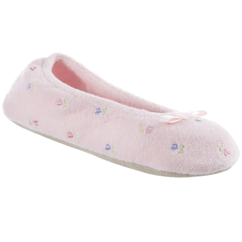 Isotoner Women’s Embroidered Ballerina Slippers Pink
