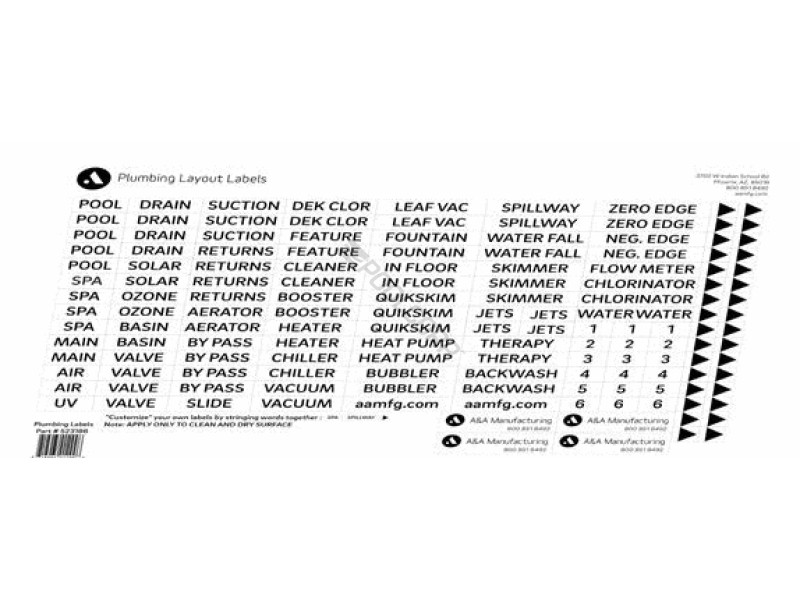 A&A Plumbing Labels 523186 - EZ Pool & Spa Supply