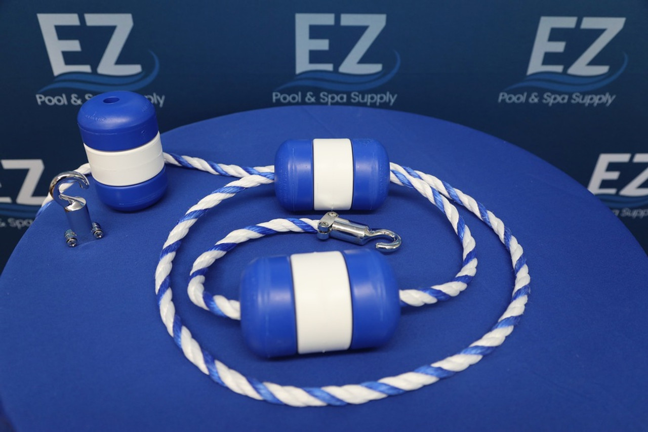 EZ Pool & Spa Supply 16' Pool Safety Rope .75 Blue and White Rope and  Float Kit with 5 x 9 Locking Floats, ROFL16755X9