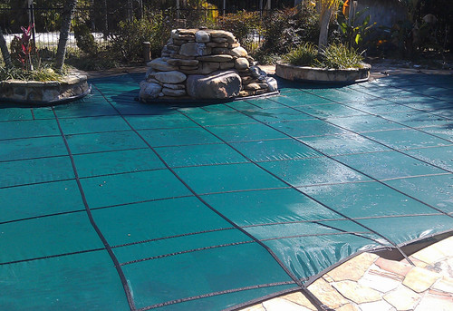 GLI Secur-A-Pool Mesh Grecian 20'-9" x 39'-9" (4' x 8' Center Step) Green Inground Safety Cover, 20-2039GR-CES48-SAP-GRN
