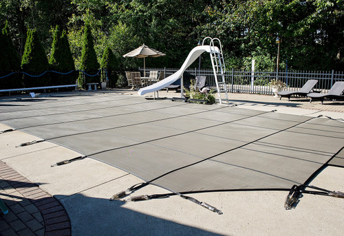 GLI Secur-A-Pool Mesh 18' X 36' Rectangle w/ Center End Steps (3' X 8') Tan Inground Safety Cover, 20-1836RE-CES38-SAP-TAN