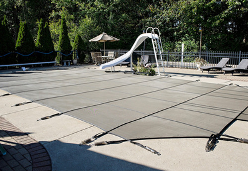 GLI Secur-A-Pool Mesh Grecian 16'-6" x 32'-6" (4' x 6' Left Step) Gray Inground Safety Cover (20-1632GR-LHS46-SAP-GRY)