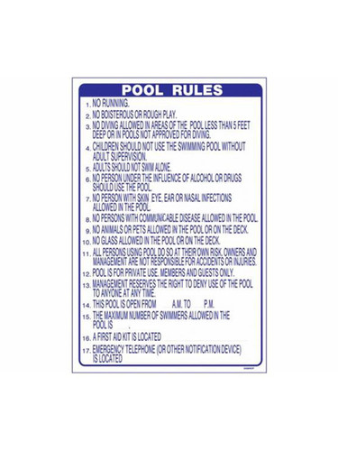 Poolstyle Sign Pool Rules NC Approved, 2436NCP (PSL-42-2009)