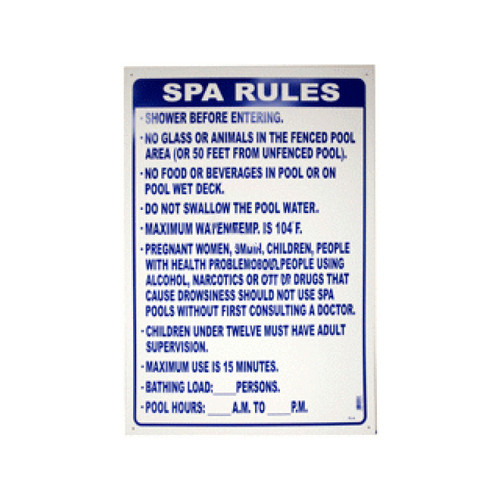 PoolStyle 24"x 36" Sign Florida Spa Rules, Fl-4 (PSL-42-3836)