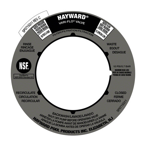 Hayward Vari-Flo Valve Position Label Plate SPX0715G (HAY-061-2133)