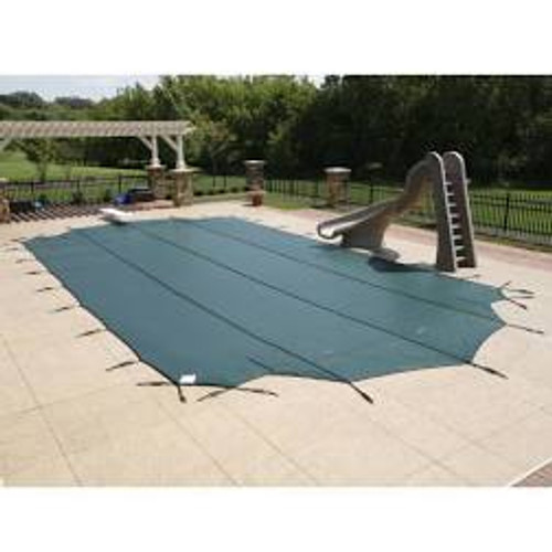 PoolTux 15-Year Royal Mesh Safety Cover Rectangle 18' x 36' Green, 4' x 8' Center End Step, (PT-IG-000310)