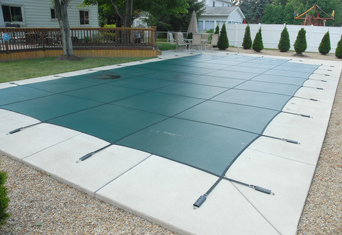 GLI Secur-A-Pool Mesh 18' X 36' Rectangle w/ 2' Offset Right Side Steps (4' X 8') Green Inground Safety Cover, 20-1836RE-RHS482-SAP-GRN