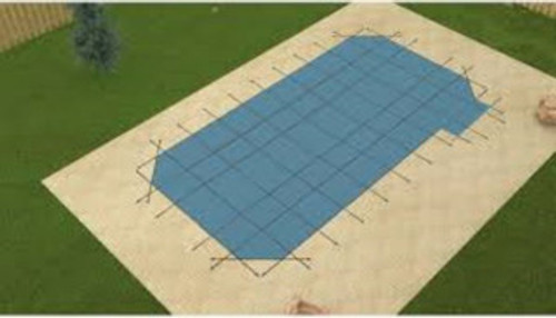 GLI Secur-A-Pool Mesh 20' X 40' Rectangle with 4' Radius Corners and Side Step 4' Offset Right Side Steps (4' X 8') Blue Inground Safety Cover, 20-2040RE4-RHS48-SAP-BLU