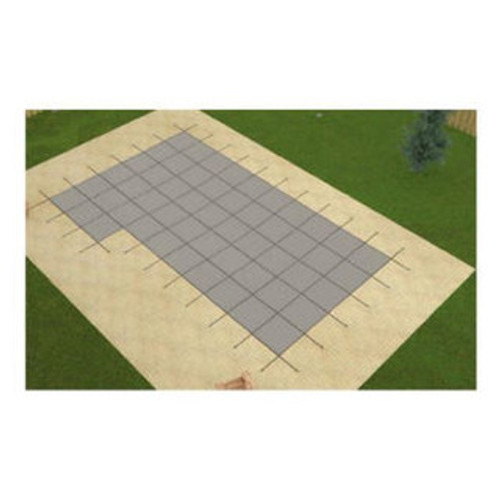 GLI Secur-A-Pool Mesh 20' X 40' Rectangle with 4' Radius Corners and Side Step 4' Offset Left Side Steps (4' X 8') Gray Inground Safety Cover, 20-2040RE4-LHS48-SAP-GRY