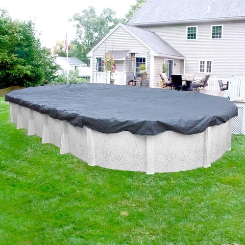 GLI 10' X 15' Oval Above Ground Silver Premium Solid Pool Cover with 4' Overlap, 45-1015OV-PRM-4-BX-SLV
