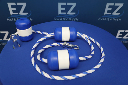 EZ Pool & Spa Supply 18' Pool Safety Rope .5" Blue and White Rope and Float Kit with 3" x 5" Locking Floats, ROFL16503X5