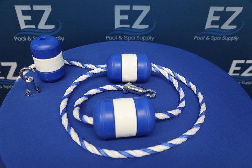 EZ Pool & Spa Supply 50' Pool Safety Rope .75" Blue and White Rope and Float Kit with 5" x 9" Locking Floats, ROFL50755X9