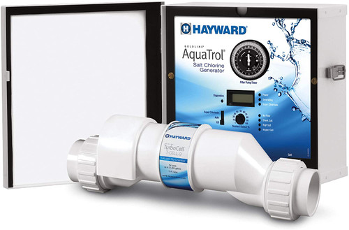 Hayward Aqua-Trol Above-Ground Pool Salt Chlorine Generator, Hose/Pipe, 18K Gallons, W3AQ-TROL-HP (GLD-45-1012)