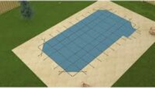 GLI Secur-A-Pool Mesh 18' X 36' Rectangle with 4' Radius Corners and Side Step 4' Offset Right Side Steps (4' X 8') Blue Inground Safety Cover (20-1836RE4-RHS48-SAP-BLU)