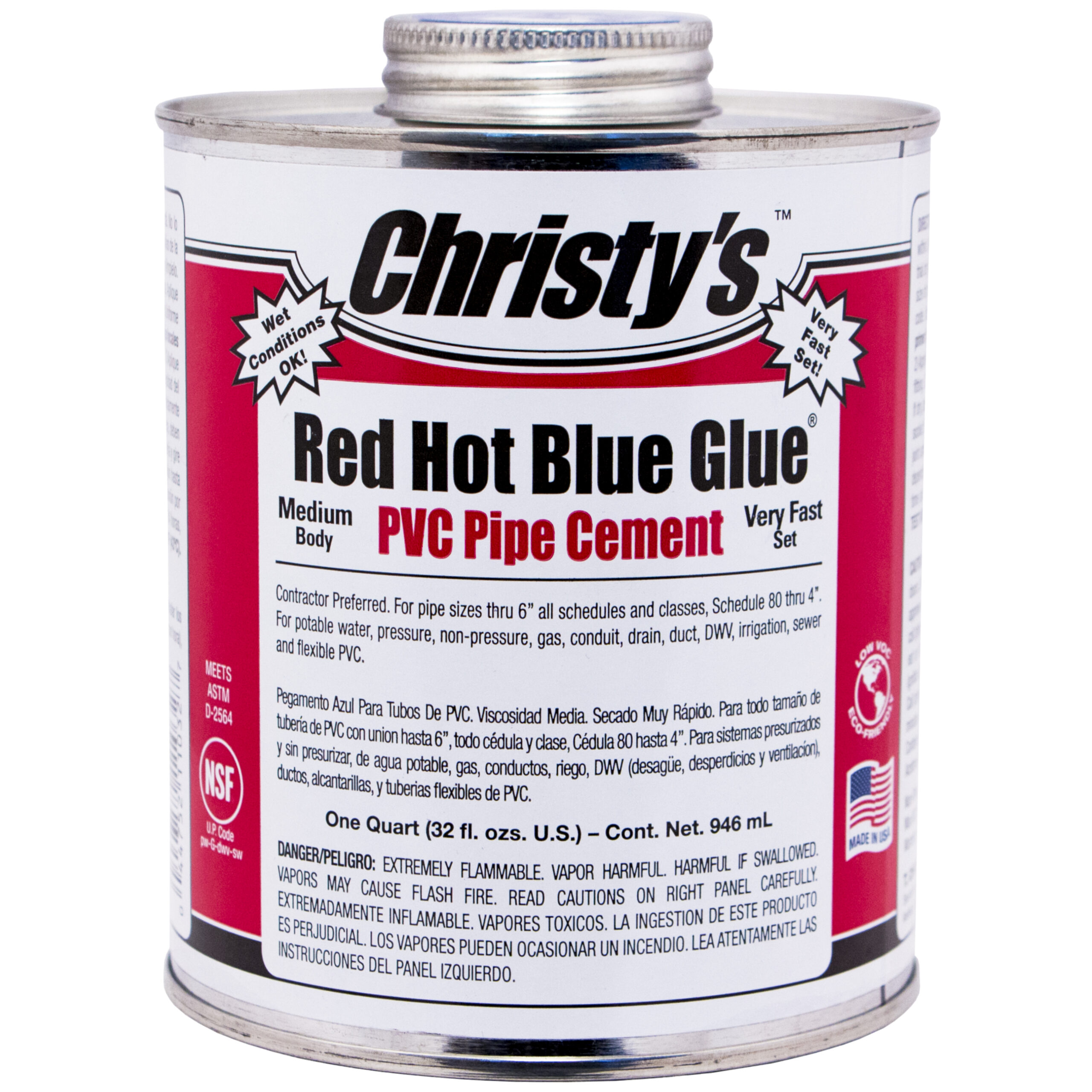 Christy's Blue 1 Qt. Red Hot Blue Glue Medium Body Low VOC PVC