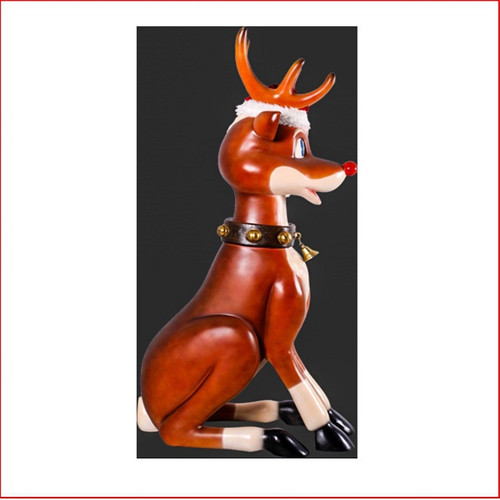 The Poly-resin Funny Reindeer 7ft comes complete with a Santa's hat. A great compliment to any Christmas scene it will definitely make an impact and add great Christmas cheer any event. Very popular for shopping centres to add a playful twist to their Christmas displays and our range of large Toy Soldiers or Nutcrackers would compliment this item beautifully. The Funny Reindeer Sitting is well loved by kids and adults alike as they adore his cute face and Christmas cheer.

