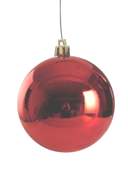200mm Christmas Bauble - Red - Wired Glossy, Sold Individually