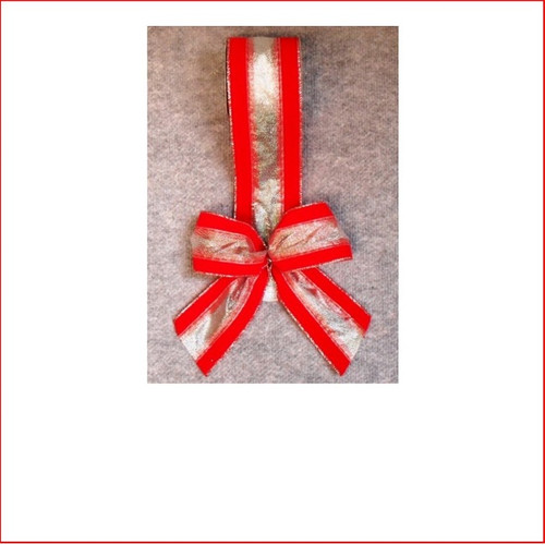 Christmas Ribbon-Red Velvet with Sheer Silver Strip -65mm, Single bows can be pre made by our christmas designers, available and sold in quantities of 10