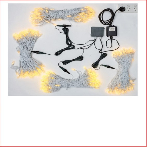Commercial Led Christmas Lights 416 Warm White Lights Acorn Capped - White Cord a special bulb Acorn shaped are great to decorate outside the House, Business and Commercial Building. Decorating with Commercial Led Christmas Lights 416 Warm White Lights Acorn Capped can be used Indoor/Outdoor, designed mainly for outdoor use as the commercial grade christmas lights are of high quality. The beauty of the LED Lights is that they are energy efficient and very little power is used and you can enjoy a joyful Merry Christmas at low energy cost. Commercial Led Christmas Lights 416 Warm White Lights Acorn Capped - White Cord a total of 124 metres of light to do the largest christmas decorating of all time. The 416 Warm White Lights Acorn Capped - White Cord are very popular for function venues and also weddings and parties.
