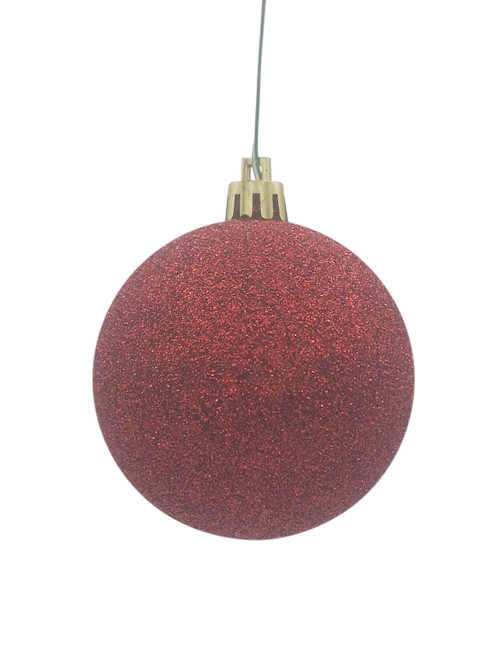 70mm Glittered Christmas Bauble -Red-Wired 