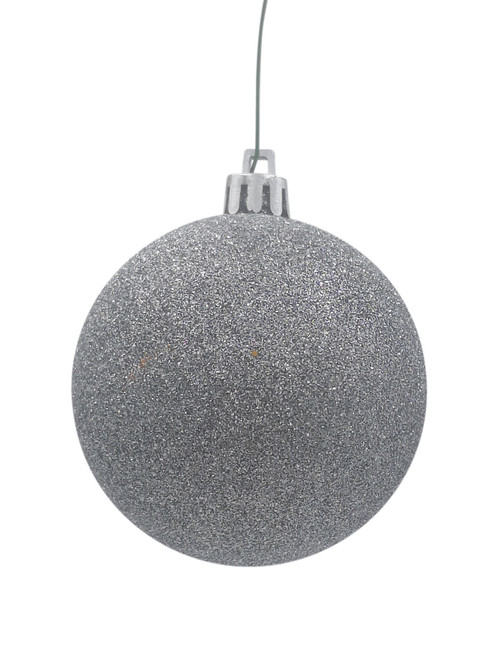 100mm Glittered Christmas Bauble -Silver-Wired