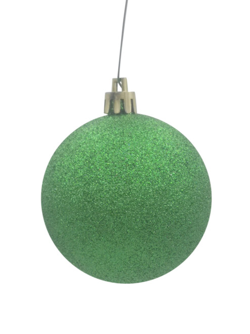 100mm Glittered Christmas Bauble -Green-Wired