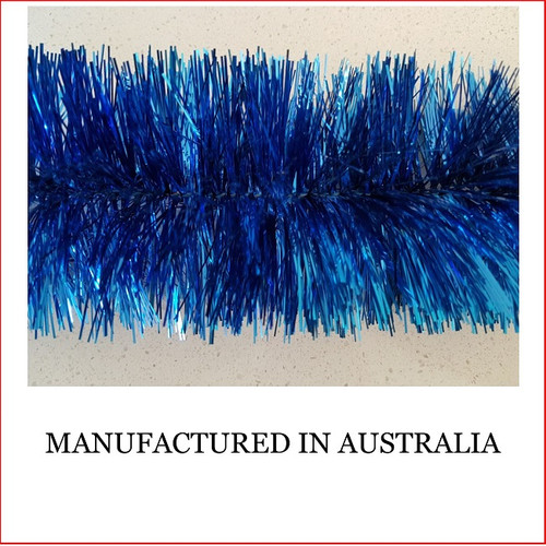 Australian manufactured 4 Ply Tinsel Garland - Blue (100mm x 5.5m). Very thick and lush commercial grade tinsel made right in Australia. 
We cannot emphasize how beautiful this tinsel looks. Currently in very high demand for corporate clients from shopping centres, RSL's, car yards and various businesses from fruit shops to offices and building foyers. 
Made in Australia from quality raw materials that strengthen the garland tinsel which ensures a longer lasting product.
Colours also Available: Black, Cerise, Electric Blue, Gold, Green, Lime, Orange, Purple, Red, Royal Blue, Silver, White