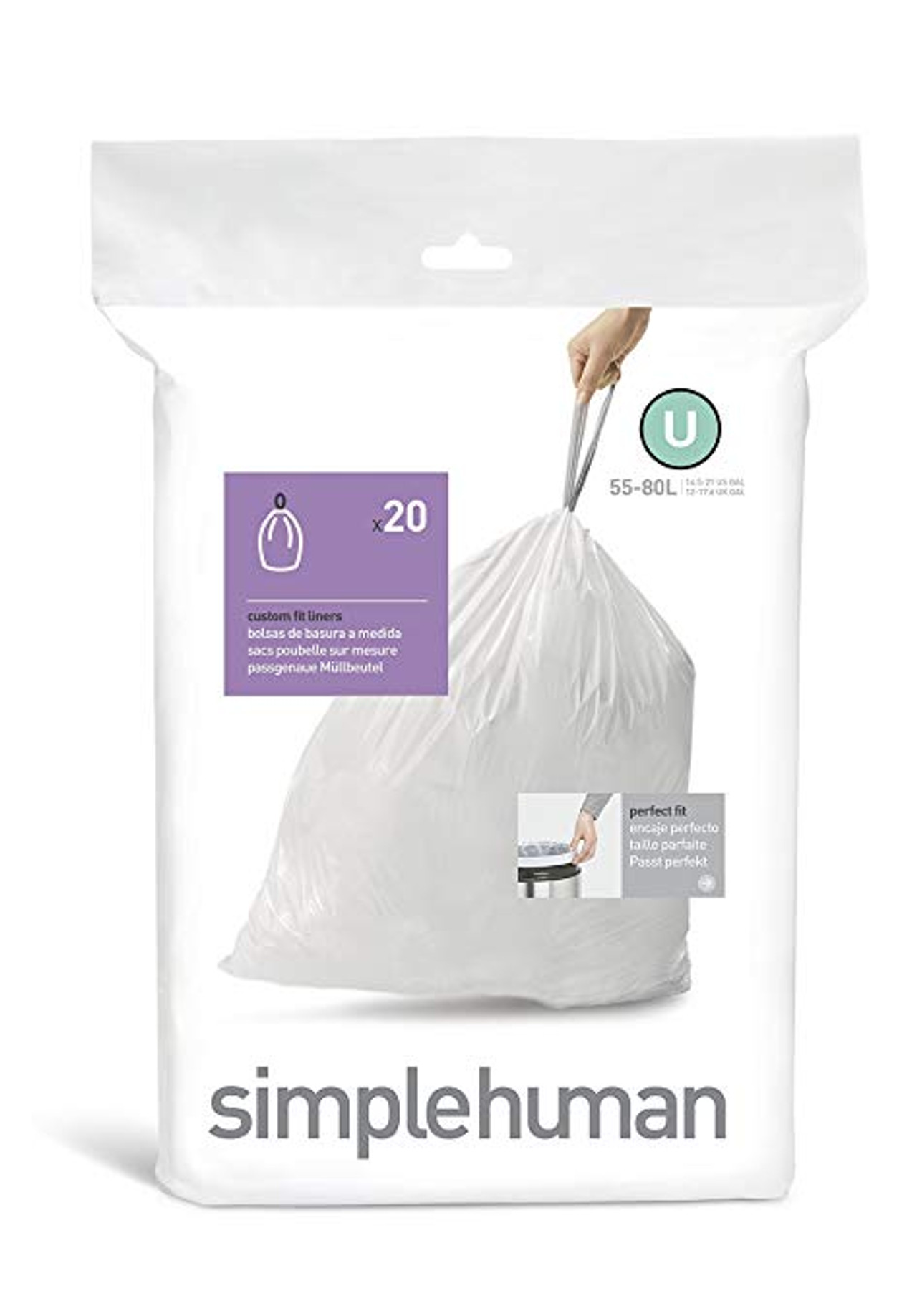 simplehuman Custom Fit Bin Liner Code U, Pack Of 20