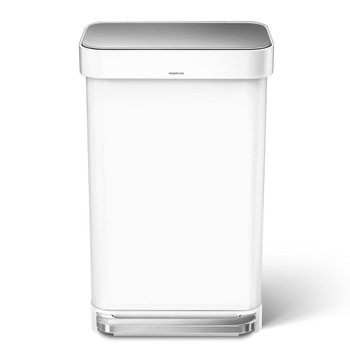 simplehuman Rectangular Pedal Bin With Liner Pocket 45 Litre, White Steel simplehuman Rectangular Pedal Bin With Liner Pocket 45 Litre, White Steel
