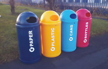 Theme Bins Classic with Can Graphics in Light Blue for Indoor & Outdoor Use - 90 Litres