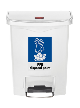 Rubbermaid Slim Jim 30L Resin Front Step-On with A4 PPE Waste Sticker - White Rubbermaid Slim Jim 30L Resin Front Step-On with A4 PPE Waste Sticker - White