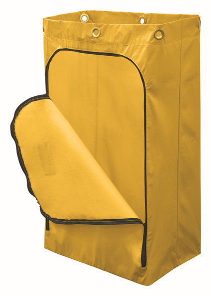 1966719 - Rubbermaid Janitorial Cleaning Cart Vinyl Bag - 92 Ltr - Yellow - Zippered front enables easy access to contents and reduces the risk of injury