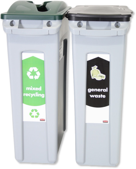 Rubbermaid Slim Jim 2-Stream Recycling Starter Pack - General Waste/Mixed Recycling - 1876489