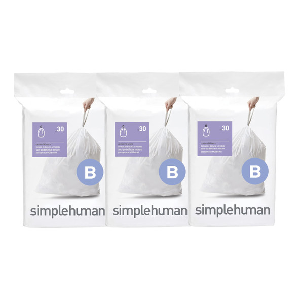 CW0251 - simplehuman Custom Fit Bin Liner Refill Pack - Code B - 3 Packs of 30