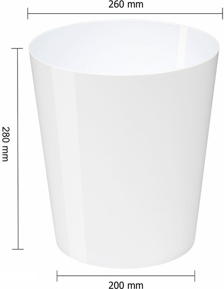 PBIN29-WHITE - Technical image showing bin's width at top and bottom of the bin as well as its height