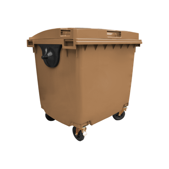Brown Wheelie Bin - 1100 Litre - Offset View Right