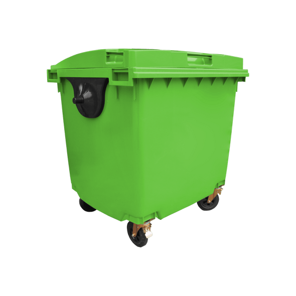 Lime Green Wheelie Bin - 1100 Litre - Offset View Right