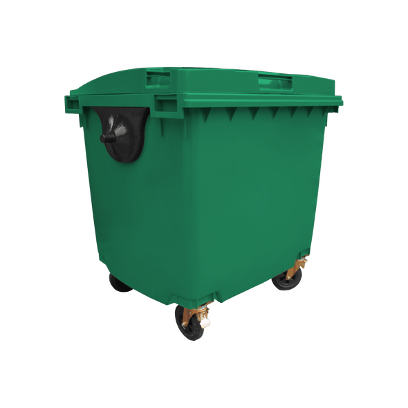 Moss Green Wheelie Bin - 1100 Litre - Offset View Right