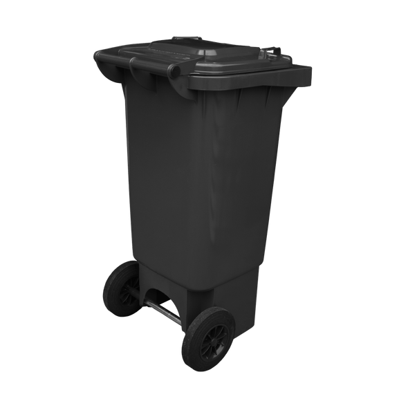 Black Wheelie Bin - 80 Litre Back Offset View Lid Closed