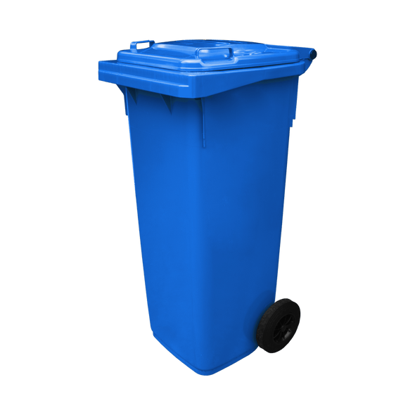 WB140BLU - Blue Wheelie Bin - 140 Ltr Closed Offset View Left