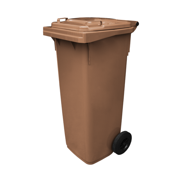 WB140BRN - Brown Wheelie Bin - 140 Ltr Closed Offset View Left
