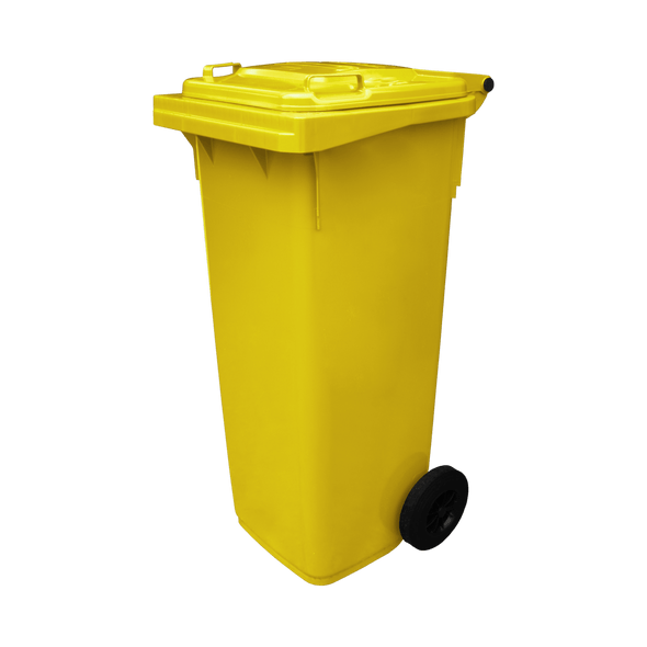 WB140YEL - Yellow Wheelie Bin - 140 Ltr Closed Offset View Left