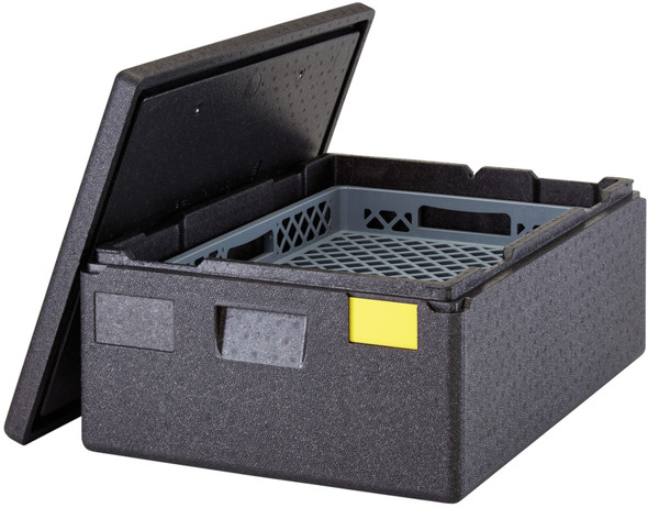 EPP4060T200110 - Cam GoBox with yellow label and lid removed to show bakery crates inserted inside