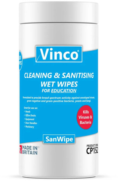 Vinco-SanWipe Education Sanitising Wipe - 200 Wipes - CP152