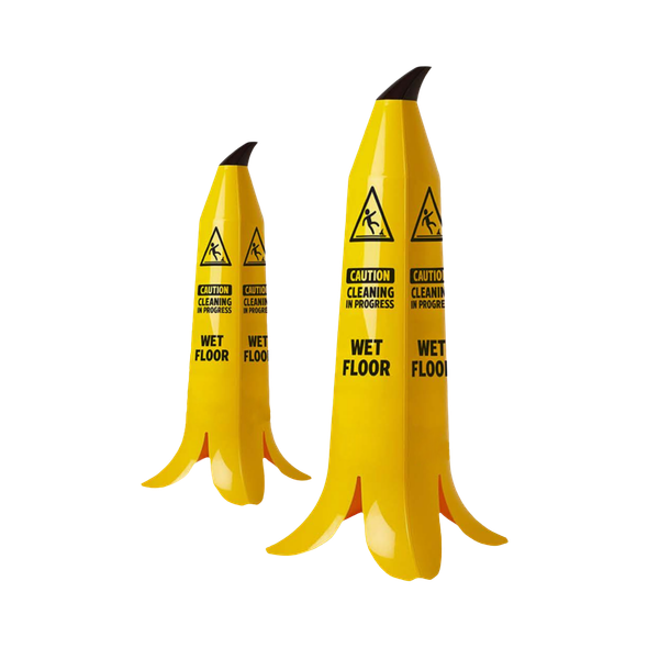 Large and Small Banana-Shaped Wet Floor Safety Cone Picture Together