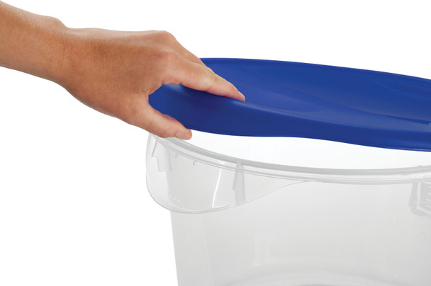 1980382 - Rubbermaid Medium Round Container Lid - Blue - Lid Being Removed
