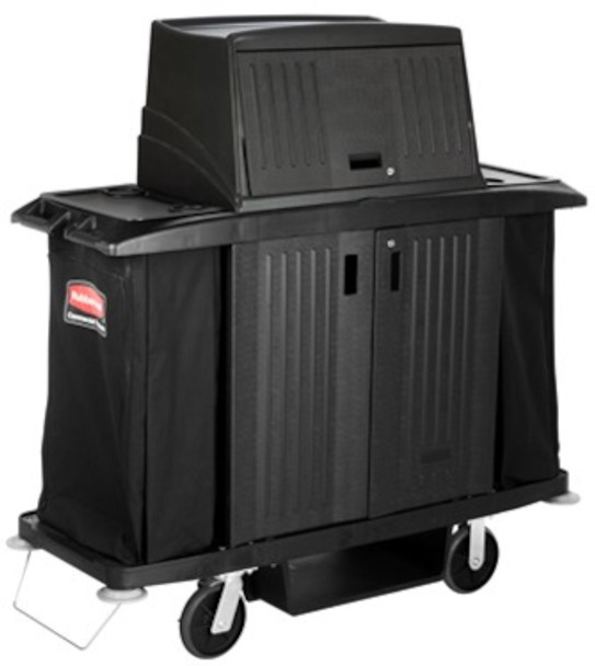 FG9T0000BLA - Rubbermaid Executive Locking Security Hood for Housekeeping Carts - Black - Installed on Cart